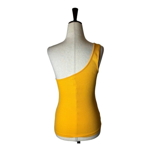 Anthropologie Shirt Women Extra Small Yellow Ribbed‎ Knit One Shoulder Tank Top - Picture 5 of 11
